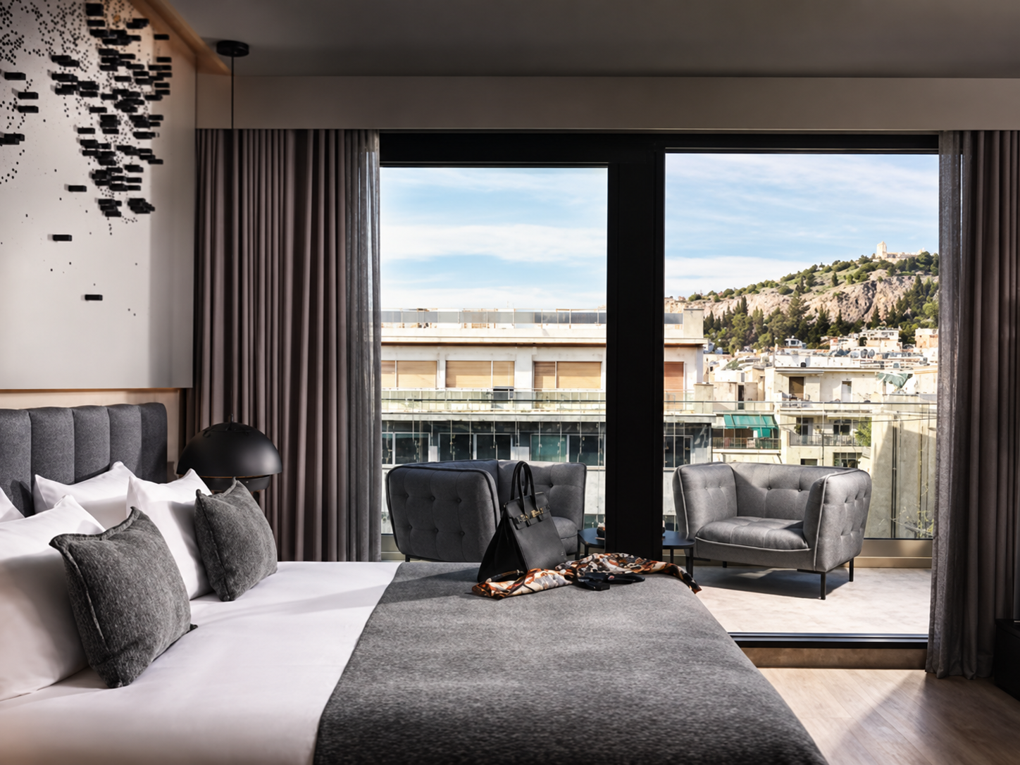 Guest room with a view toward the Acropolis